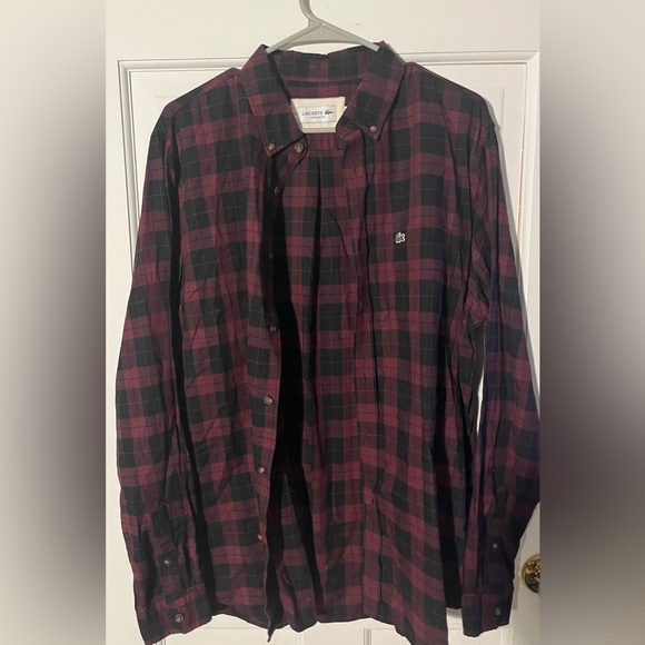 Lacoste Men's Maroon and Black Plaid Button Shirt Size Large - Picture 9 of 12